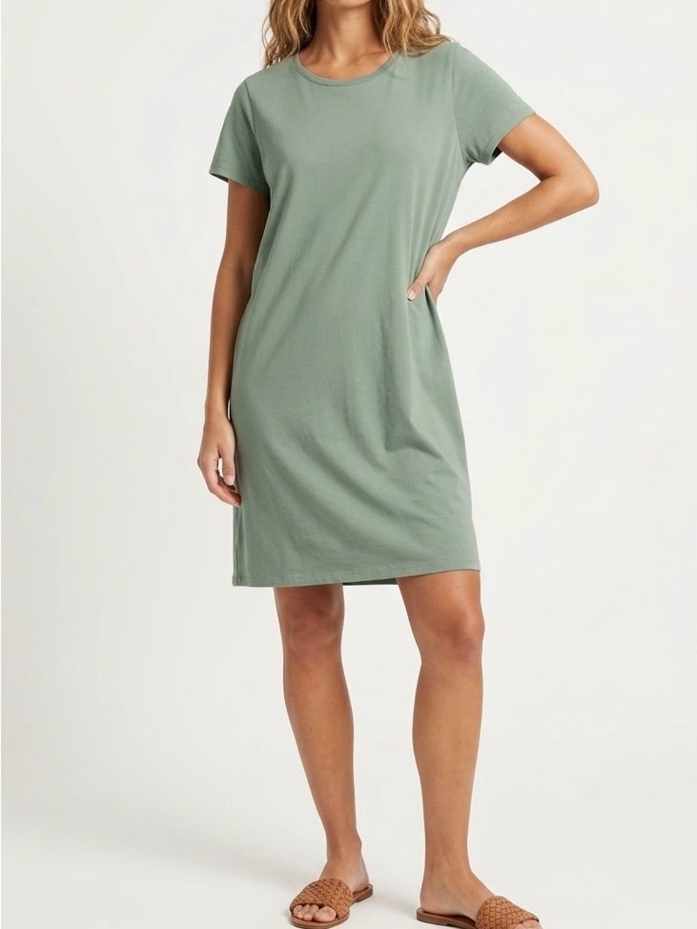 Crew Factory Green Cotton T-Shirt Shift Dress Size L Elevated Basics Minimalist